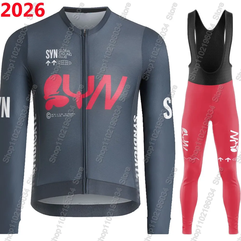 

2026 SYN Cycling Jersey Team Set Mens Summer Cycling Long Sleeve Gray Clothing Road Bike Shirts Suit Bicycle Pants MTB Wear