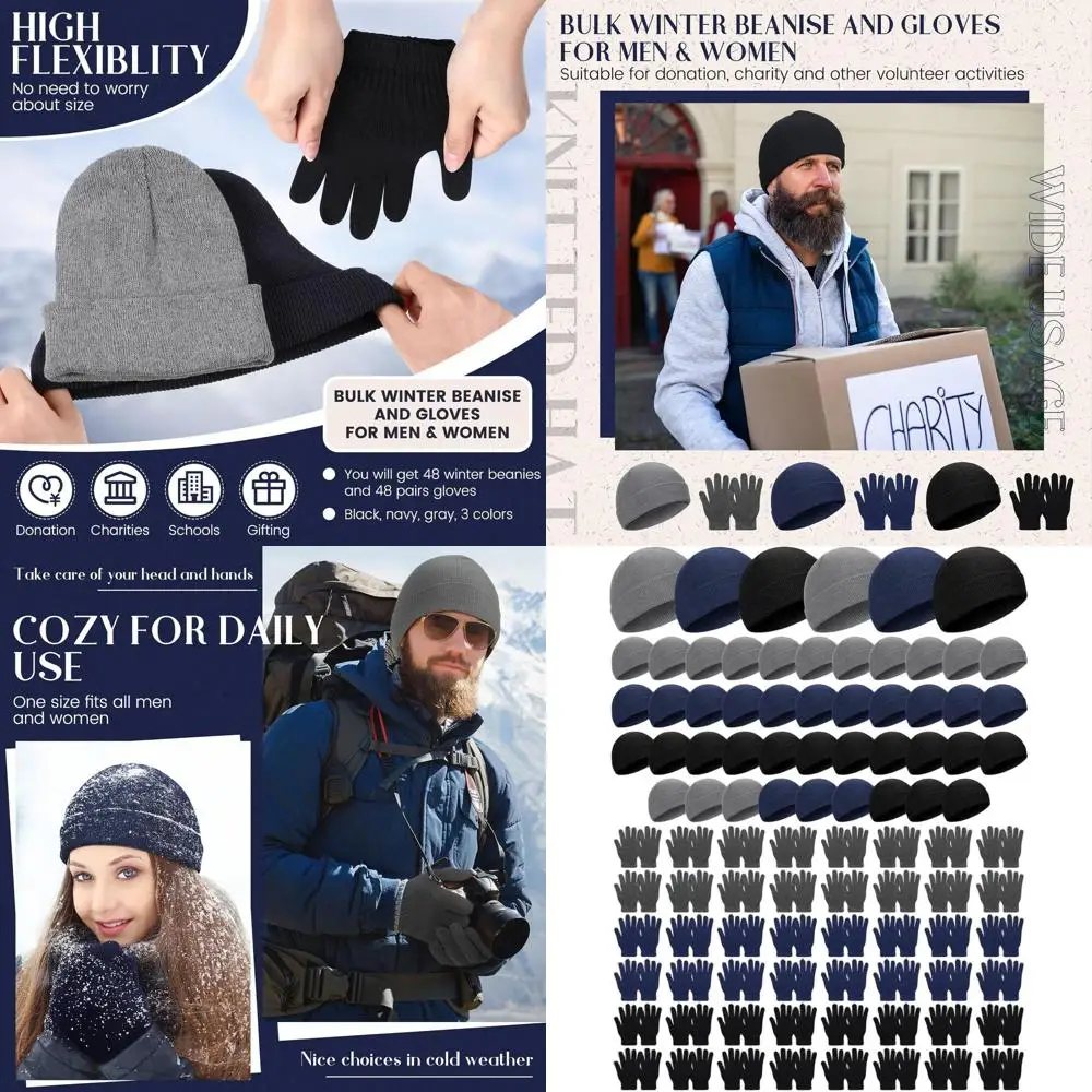

96-Piece Unisex Winter Beanie and Glove Set, Warm Accessories for Men and Women in Cold Weather