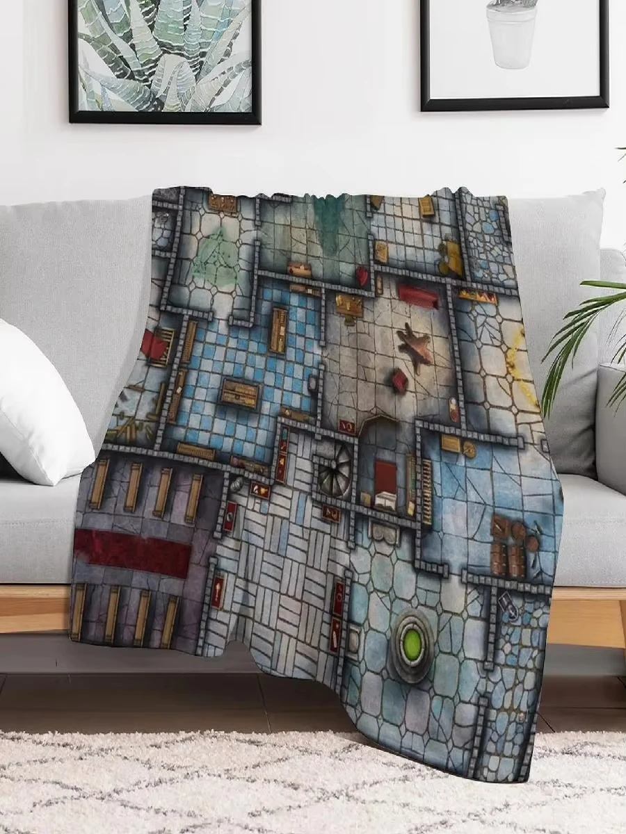 Fantasy RPG Map Flannel Throw Blanket Warm Dungeon Delve Adventure Design For Bed Soft Cozy Winter Blanket