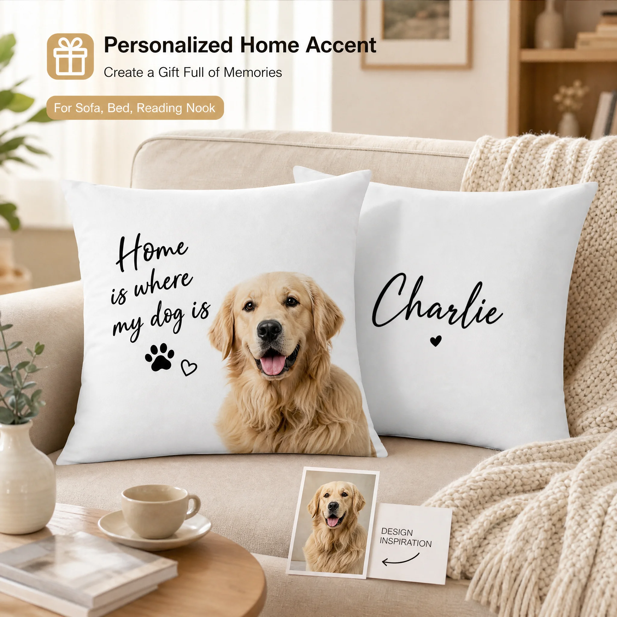 Custom Personalized Pillow Cover with Insert Polyester Cotton Cushion Cover with Photo Name Logo Sofa Home Decor