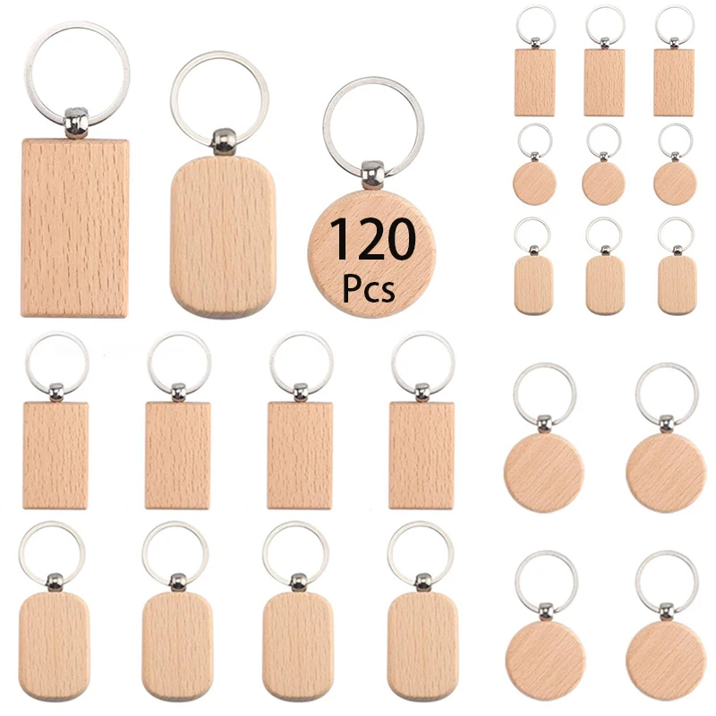 

120Pcs Blank Wooden Key Chain Key Chain Tags Wood Keychains Key Ring for DIY Craft