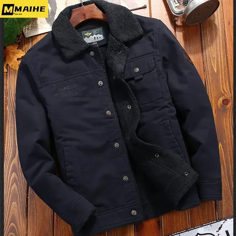 

Retro fur collar Winter Jacket Men's new Thick warm Coat Casual lamb fleece Parka Men's Trend Jacket Men's Bomber Jacket