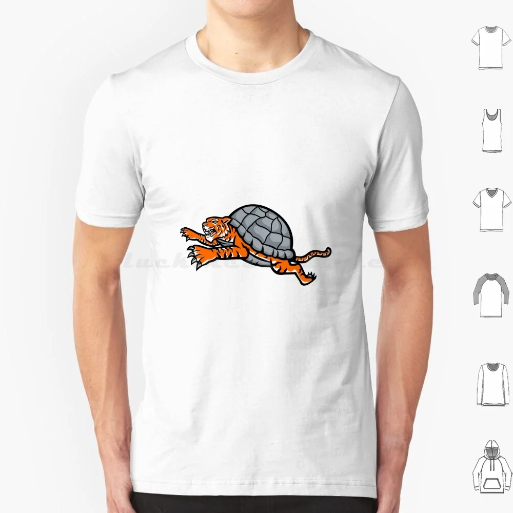 Turtle Tiger Leaping Side Mascot T Shirt 6xl Cotton Cool Tee Mascot Turtle Tiger Tiger Turtle Leaping Jumping Shell Reptile Cat