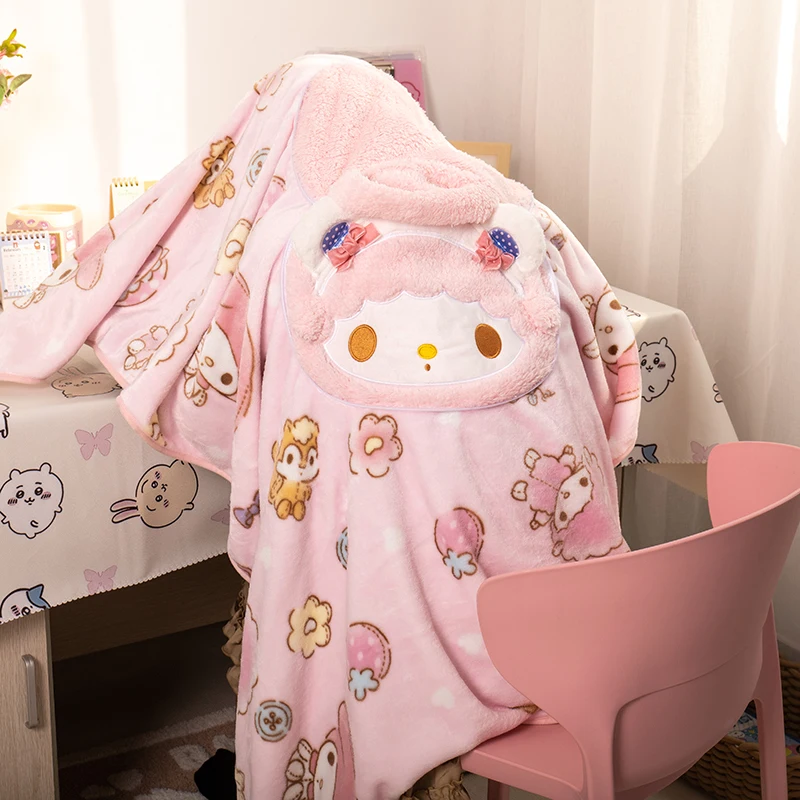 Japanese Style My Melody Blanket Portable Travel Blanket Warm Flannel Blanket Nap Leg Blanket Single Size Girl