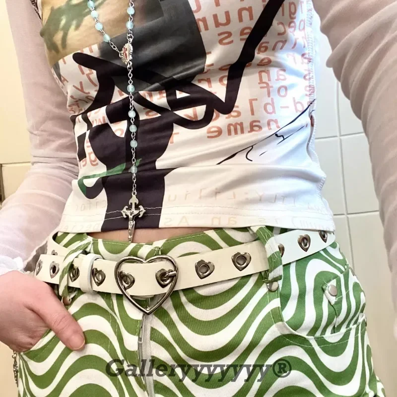 Y2K Millennium Maillard Style Sweet Cool Heart-shaped Button Hollow Belt Simple Fashion Versatile Premium Feel Designer Belt