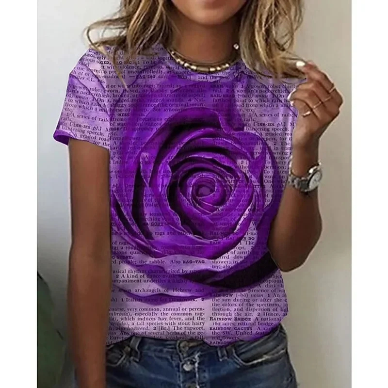 

Summer New 3D Flower Floral Printed T Shirt Rose Graphic T-shirts Women Fashion Harajuku Short Sleeves Unisex Tops Clothes Tees