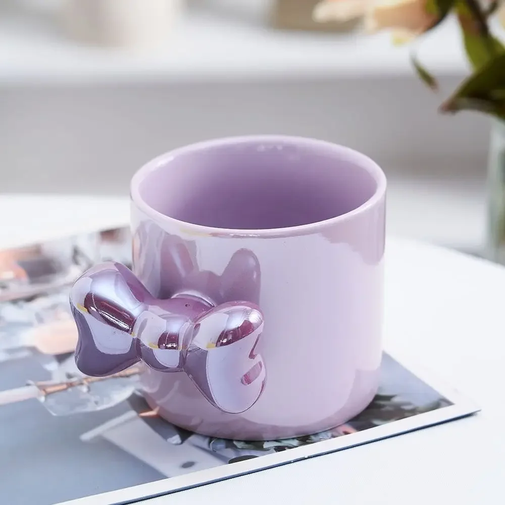 

Блестящая кружка с жемчугом и узлом-бабочкой, керамическая чашка для кофе, блюдце, изысканная чашка для офиса для девочек, чашка для молока для завтрака, подарок на день рождения