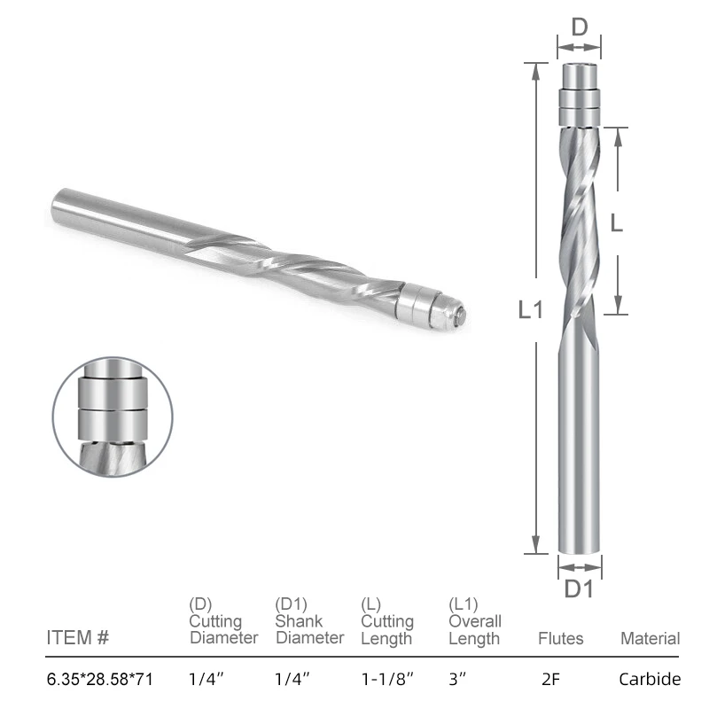 XCAN Frees 1/4 Schacht Lager Geleide 2 Fluit Up Cut CNC Spiraal Router Bit voor Houtbewerking Tool Carbide End Mill