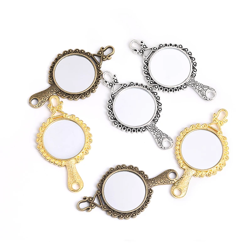 Retro 4 pcs mirror charms 3 color fit DIY Handmade earring necklace bracelet charms  Jewelry making souvenir