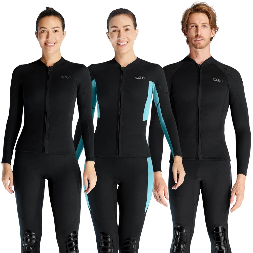 

1.5MM Mens Womens Neoprene Wetsuits Split Top Long Sleeve Cold Weather Warm Wetsuits Swimming Snorkeling Couple Surfing Tops