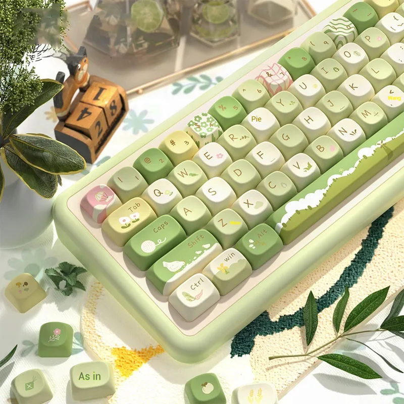 Mountain Stream Ono Theme Mechanical Keyboard Key Cap Mca Profile 145keys Cute Green Key Cap Pbt Material Keycaps Pc Accessory