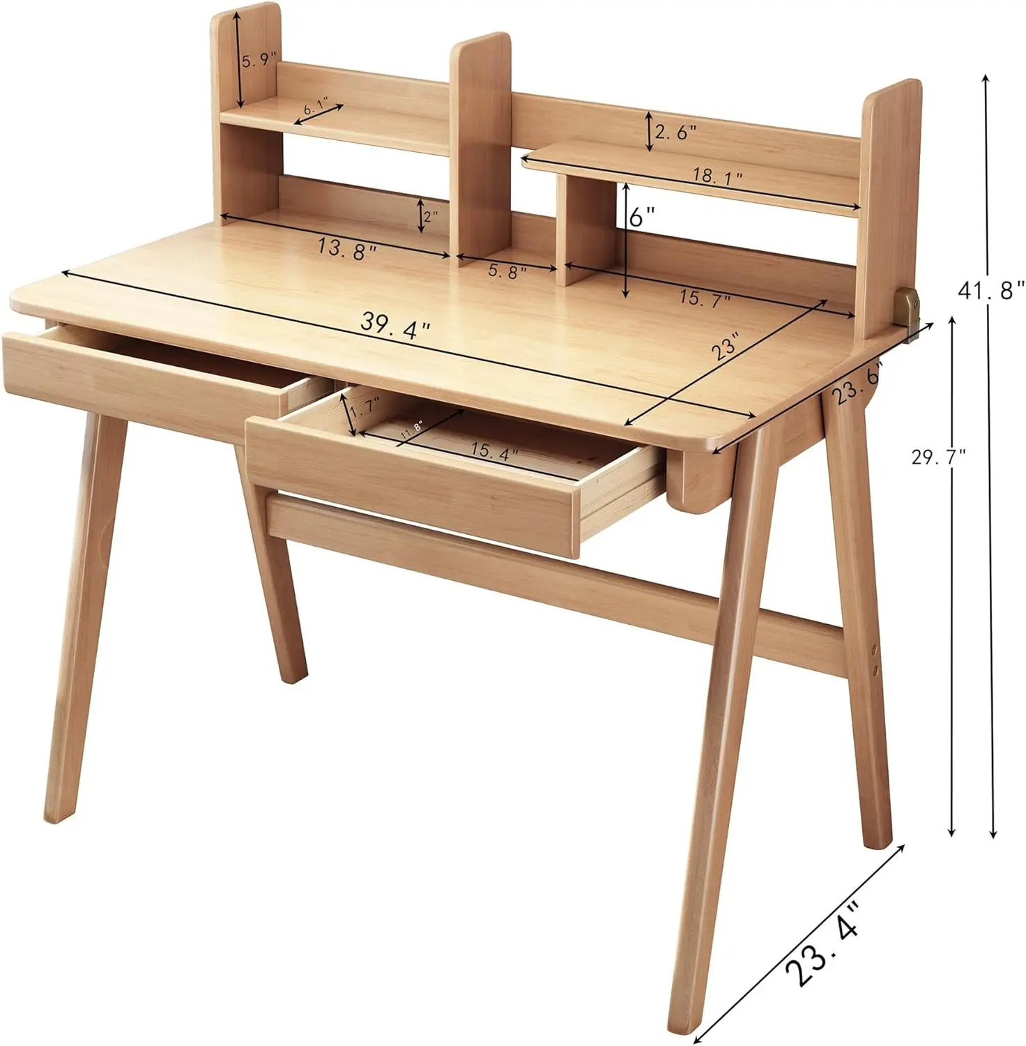 Kids Desk Kids Table Rubber Wood Children’s Study Desk with Bookshelf and Two Drawers Desk for 3 Years Old and Above Student's