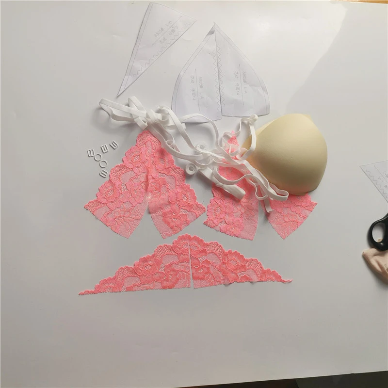 2023 Handmade Underwear Set With Elastic Lace And lace Fabric Shoulder Buckle Cup Cover Yarn Handmade DIY