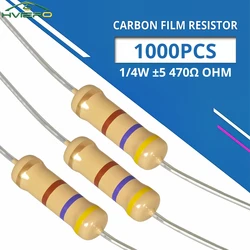 1000Pcs 470 Ohm Resistors 1/4W Cylinder for DC 12V LEDs High-power 470R 5% Carbon Film Resistor Direct Insertion Four Color Ring