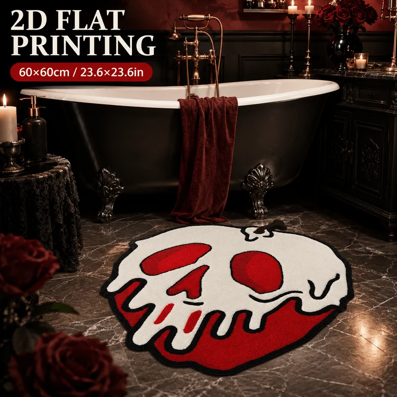 VIKAMA Bloody Skull Apple Rug Gothic Halloween Decor Plush Soft Non-Slip Floor Carpet for Bedroom Gaming Room Home Decor
