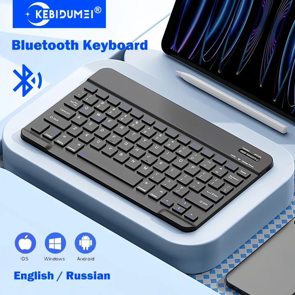 KEBIDUMEI Bluetooth-Tastatur, Mini-Tastatur, wiederaufladbar, tragbare Tastatur, russisch/englisch, zweisprachig, für PC, Laptop, Tablet