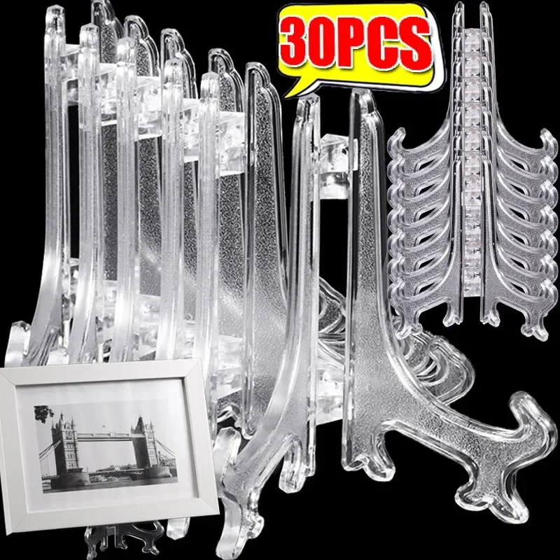 30/1x Clear Plastic Acrylic Easels Table Top Plate Holder Dish Bowl Racks Photos Picture Frame Folding Storage Home Decor Holder