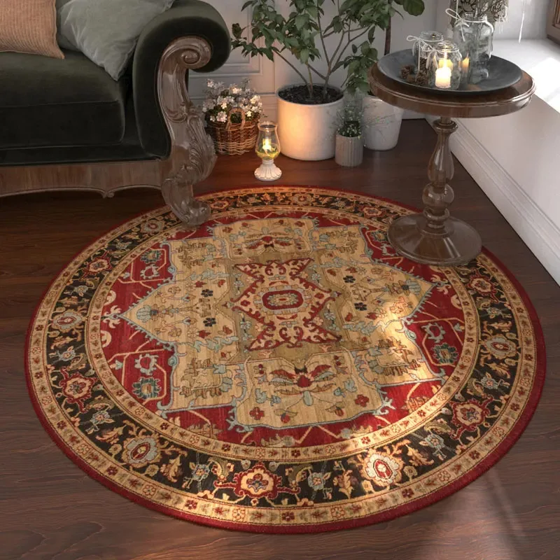 VIKAMA Vintage Persischer Runder Teppich Ethnisch Inspiriertes Luxus-Muster Wohnzimmer Schlafzimmer Rutschfester Verschleißfester Teppich Wohndekor