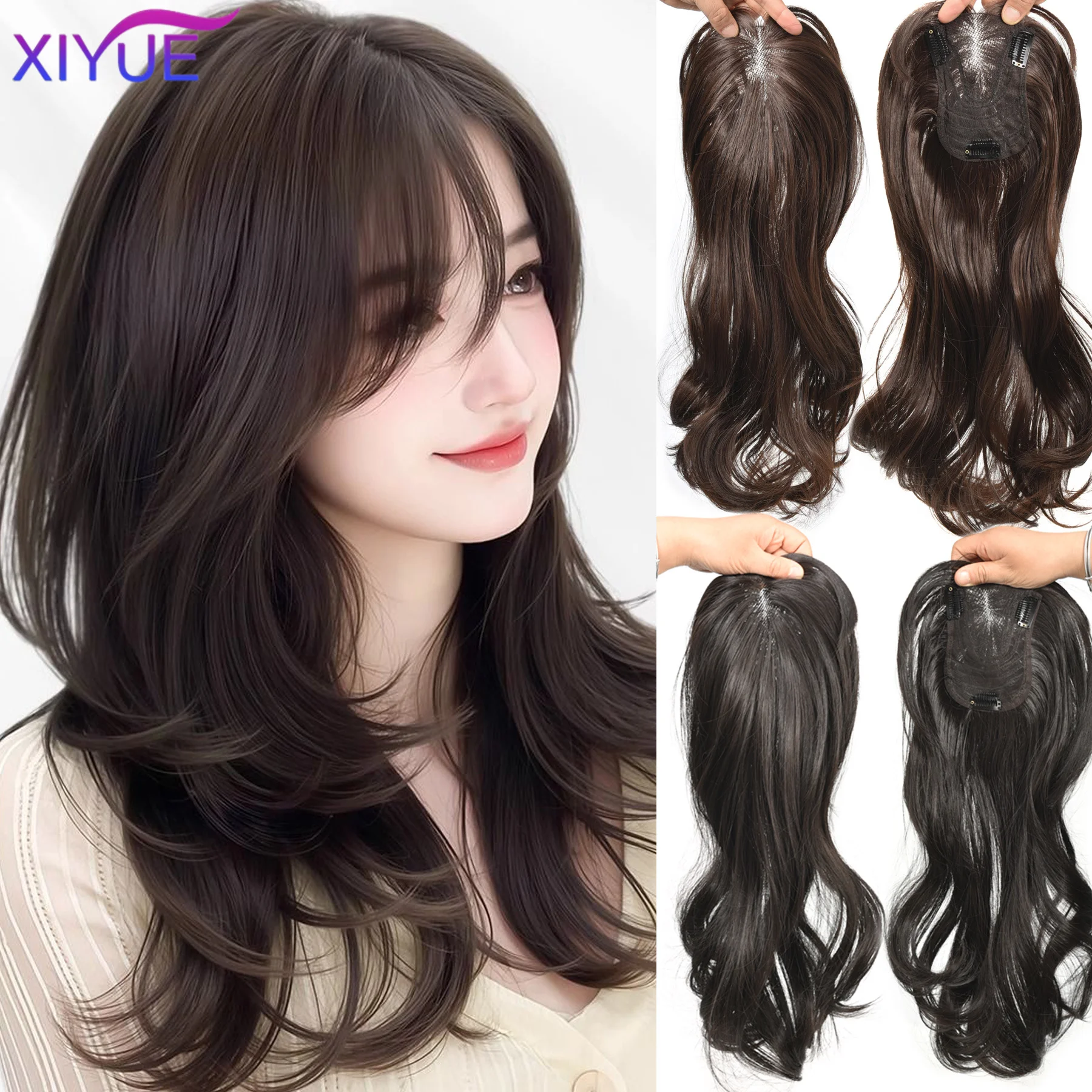 XIYUE Synthetic Wig Long Straight Layered Hair Clip in Hair Extensions Natural Fluffy Head Top Fake Hair Piece with Bang Clip