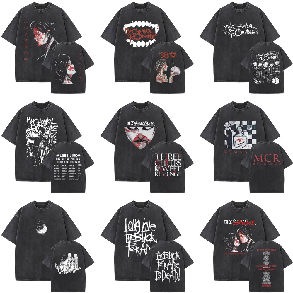Limited My Chemical Romance Band Washed Vintage T-shirt Three Cheers for Sweet Revenge T-shirts Men Women Rock Punk Emo T Shirts