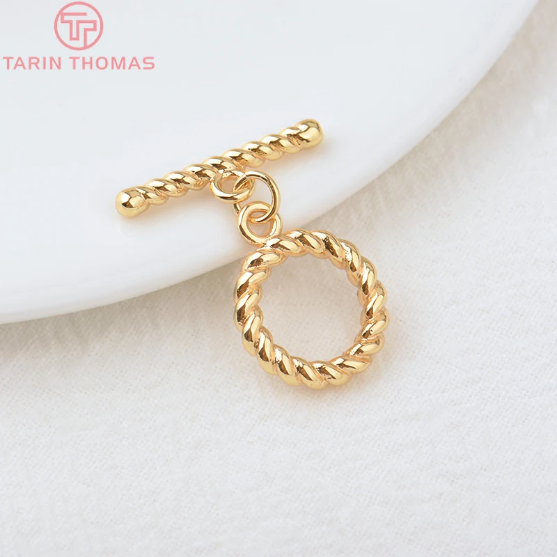 (3319)6 Sets O:15MM T:21MM 24K Gold Color BrassTwist Bracelet OToggle Clasps High Quality Jewelry Findings Accessories Wholesale