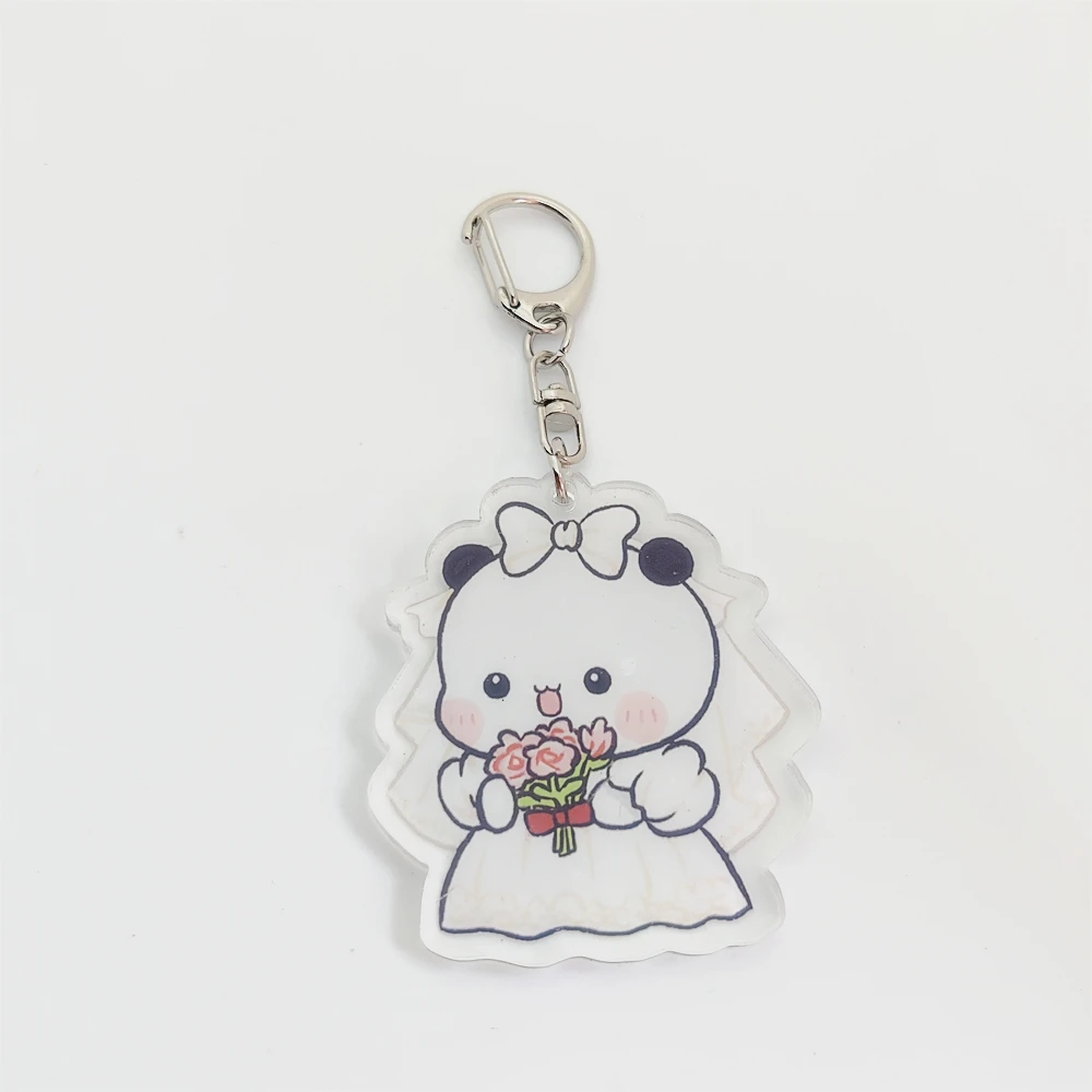 Cute La BubuDudu Keychain Figure Couple Baby Grey Bear White Panda Key Chain Car Ring Jewelry Gifts Bag Pendant Accessories