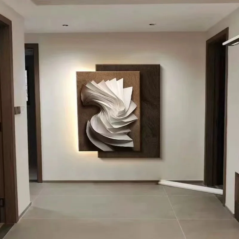 LED light Italian minimalist living room decoration mural light high-end artistic sense 3D sandstone hanging painting