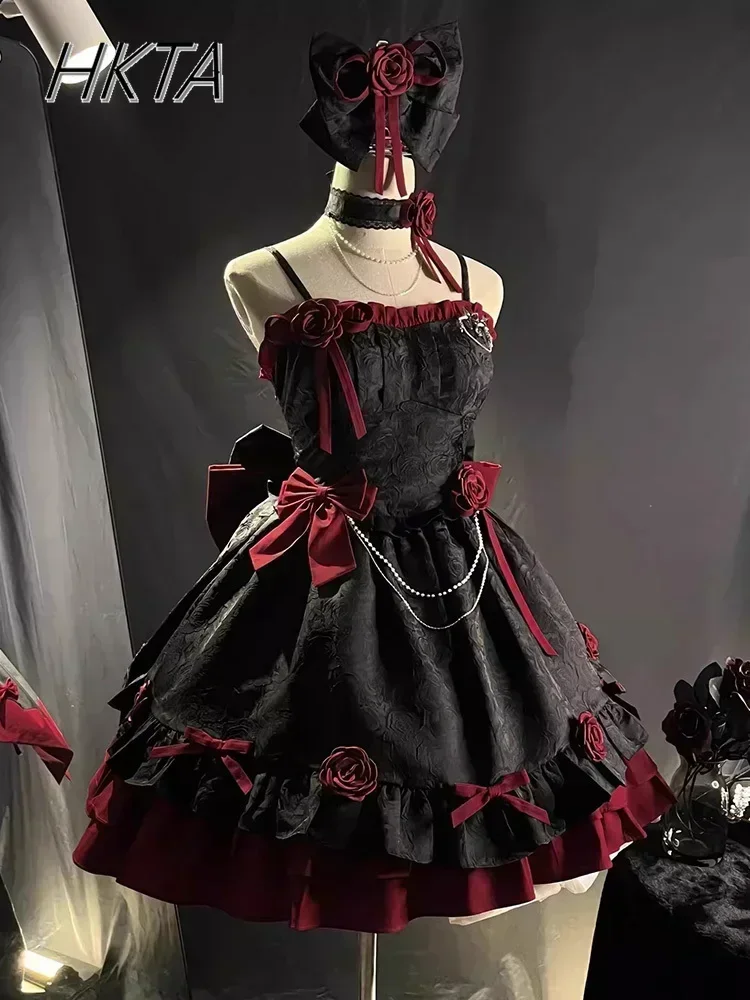 Gothic Lolita Y2k Black Red Romantic Dress Lolita Girls Cosplay Jsk Dresses Women Heavy Industry Fluffy Birthday Princess Dress