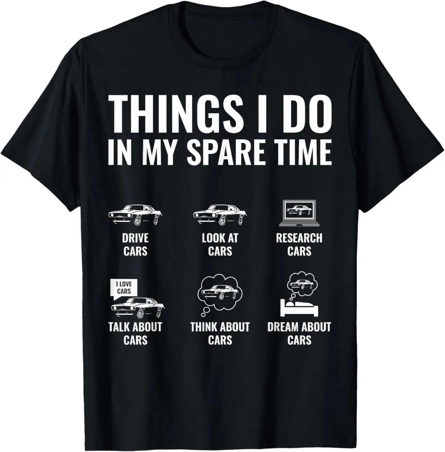 Things I Do In My Spare Time Funny Guy Car Enthusiast T-Shirt 100% Cotton Trendy Y2K Short-Sleeve Tee-Soft, Quick-Drying,