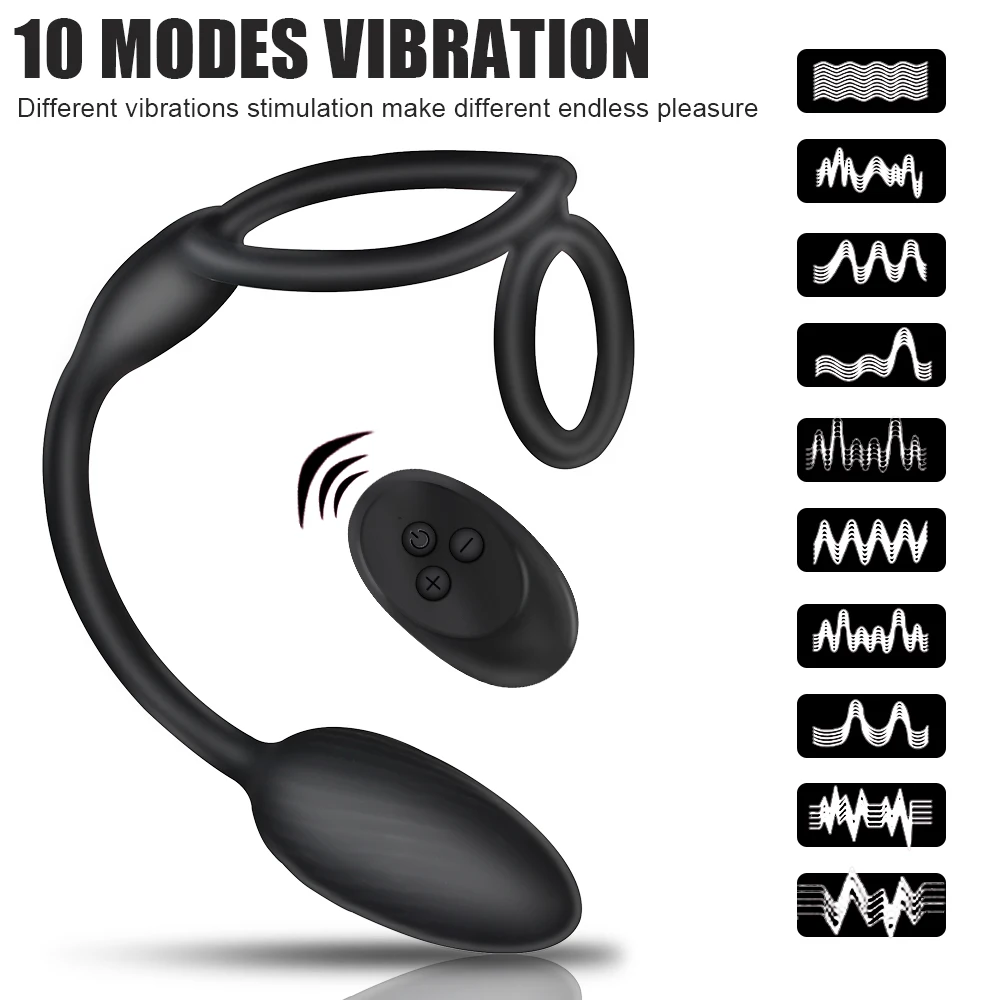 Penis Ring Wireless Remote 10 Modes Anal Vibrator Sex Toys for Men Couple Prostate Massager