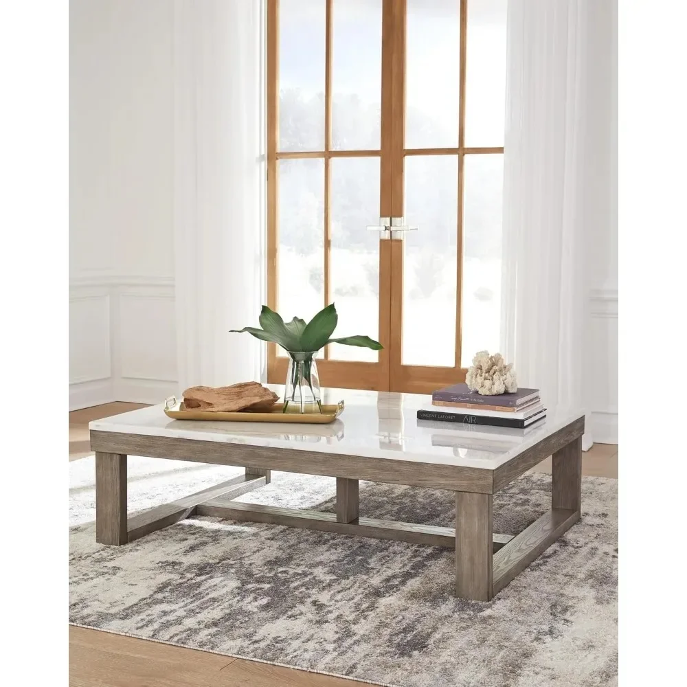 

Loyaska Casual Cocktail Table With Natural Marble Top, White & Light Gray|