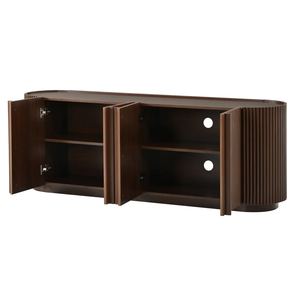 Medieval style wood grain TV cabinet, with groove shutters,  adjustable shelves, suitable for living rooms, hotels