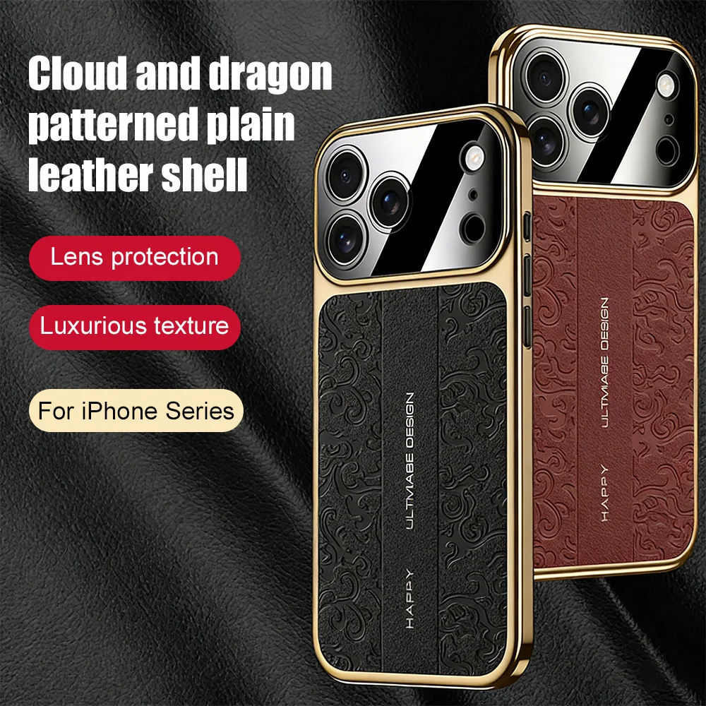 Drachenmuster-Leder-Wolken-Handyhülle für iPhone 17 Pro Max 17 Pro 17 16 15 13 14 Air Luxus galvanisierte Rahmenhülle