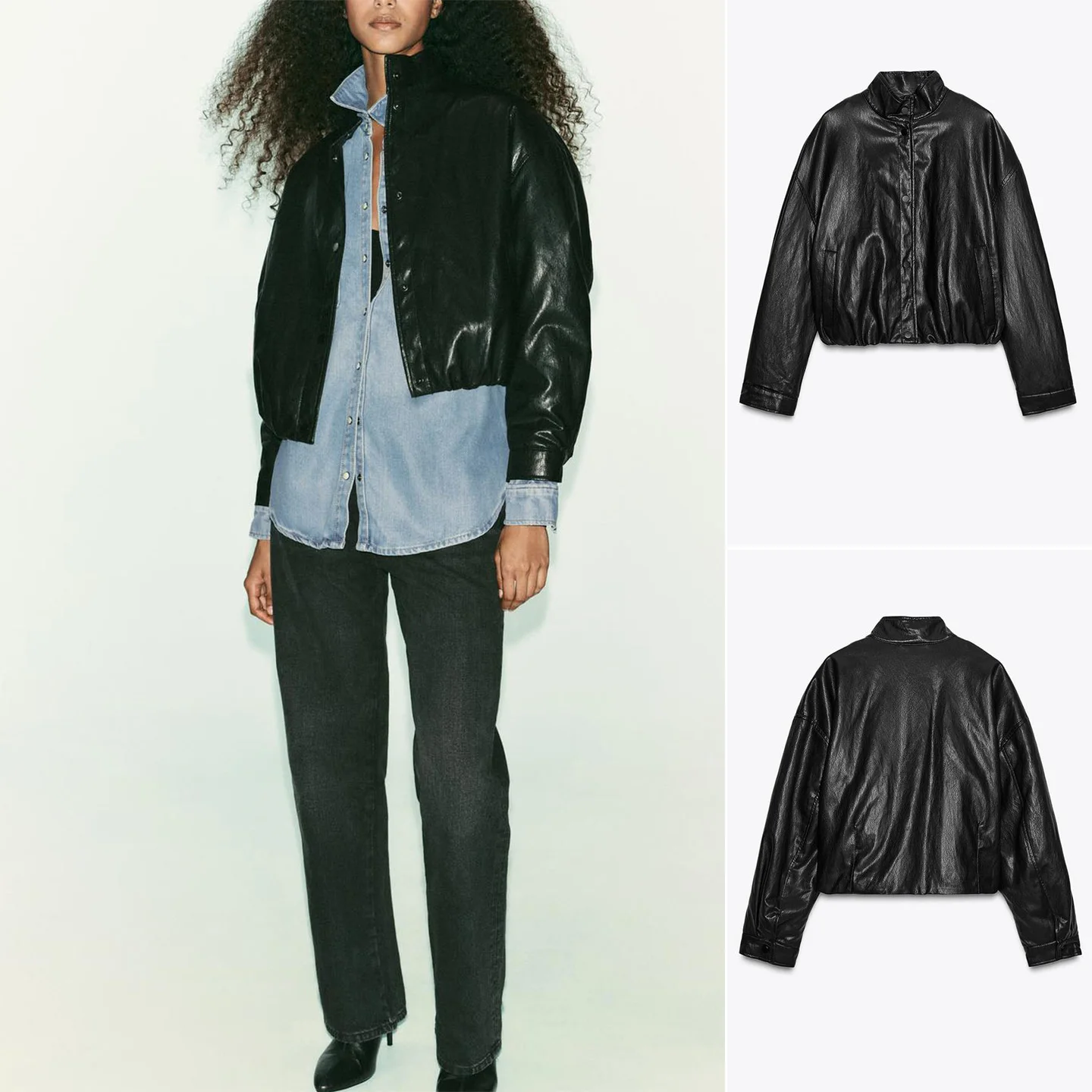 

Свободный длинный воротник-пилот из искусственной кожи с высоким воротником, женская осенняя новая верхняя одежда Sle Faion, удобная одежда для поездок на работу