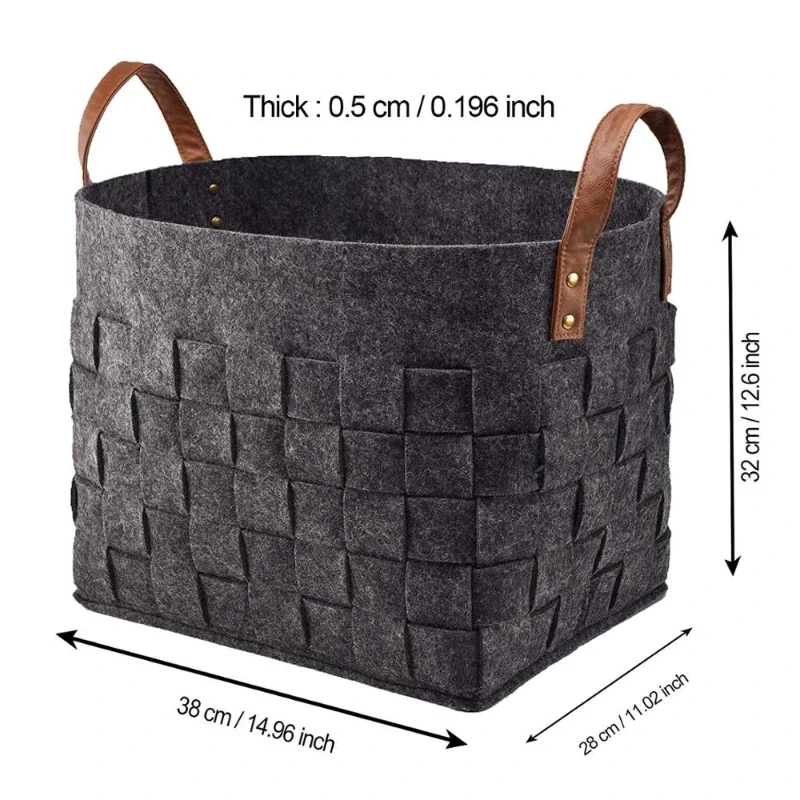 

36L large capacity felt storage basket with leather handle