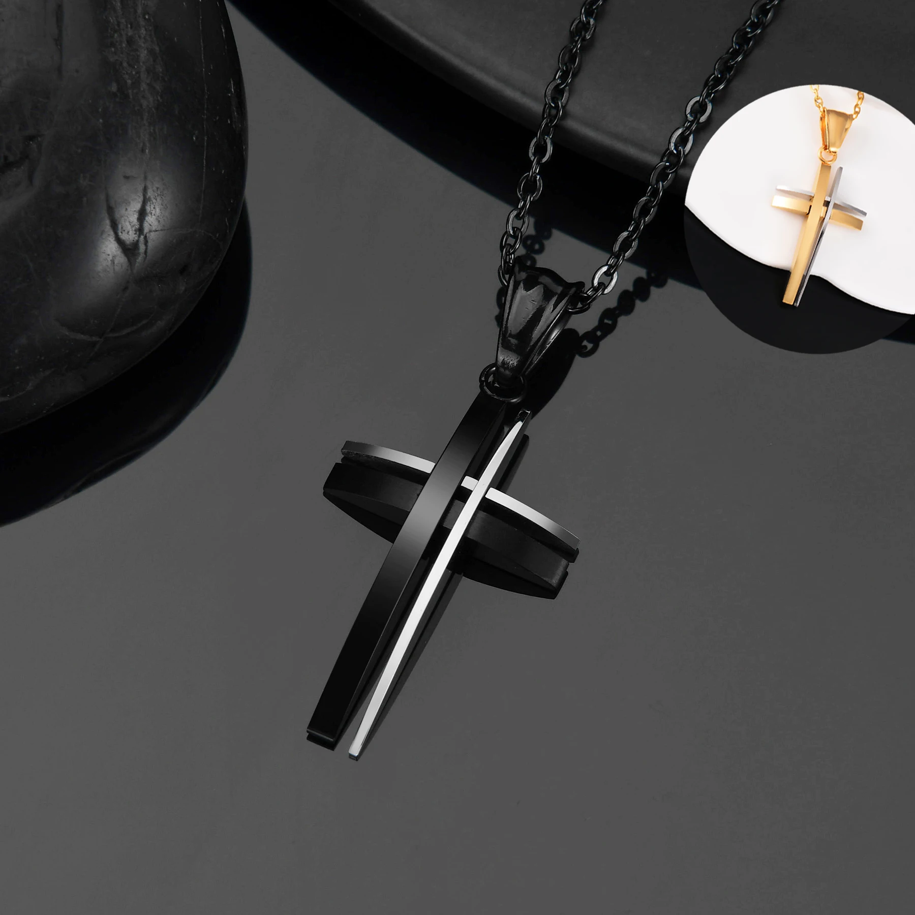 Stainless Steel Black Cross Pendant Necklace Religious Holy Lord Necklace Jewelry Gift For Unisex Dropshipping