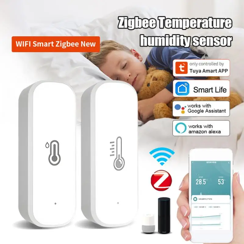 Tuya WiFi Zigbee Mini Smart Temperature Humidity Sensor Real-time Monitor Humidity Detector Via Alexa Google Home Smart Life