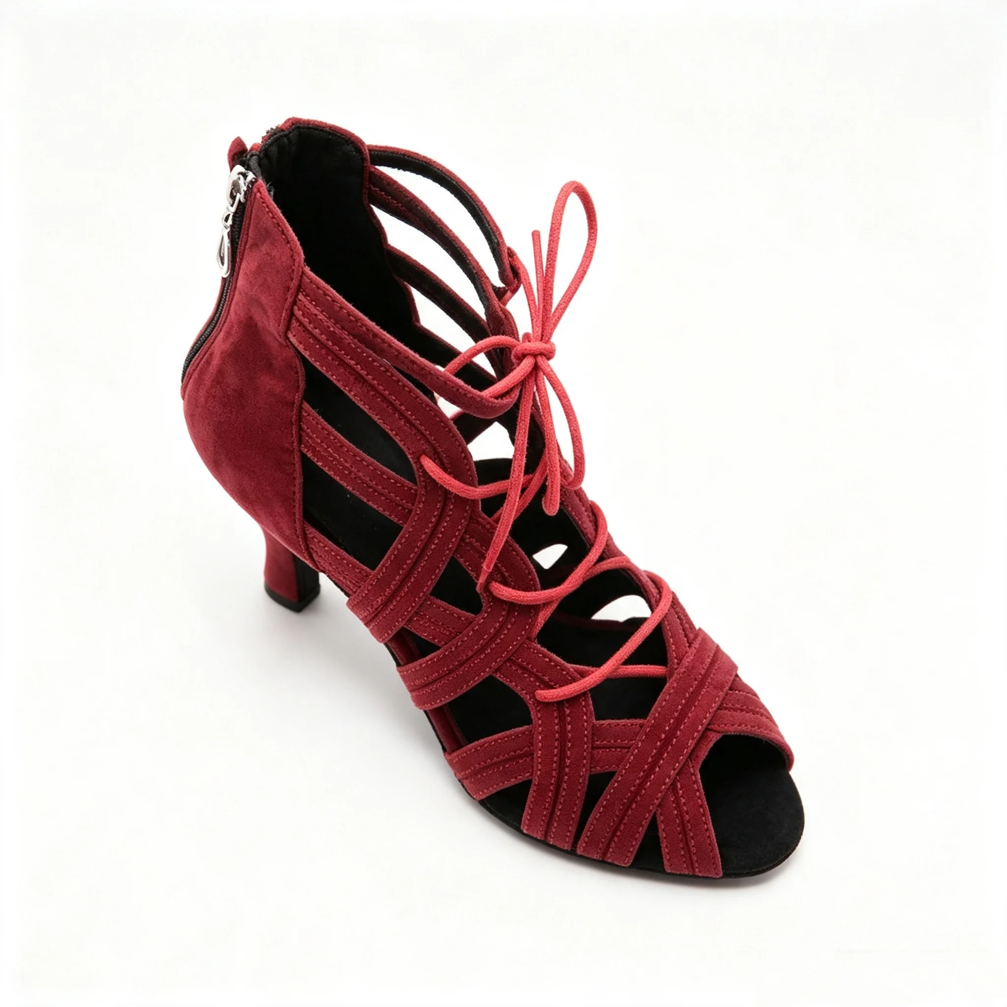 Evk Women Latin Dance Boots Suede Peep Toe Lace‑up Salsa Tango Ballroom Dance Shoes Various Heel Sneaker Dancing Ankle Boots