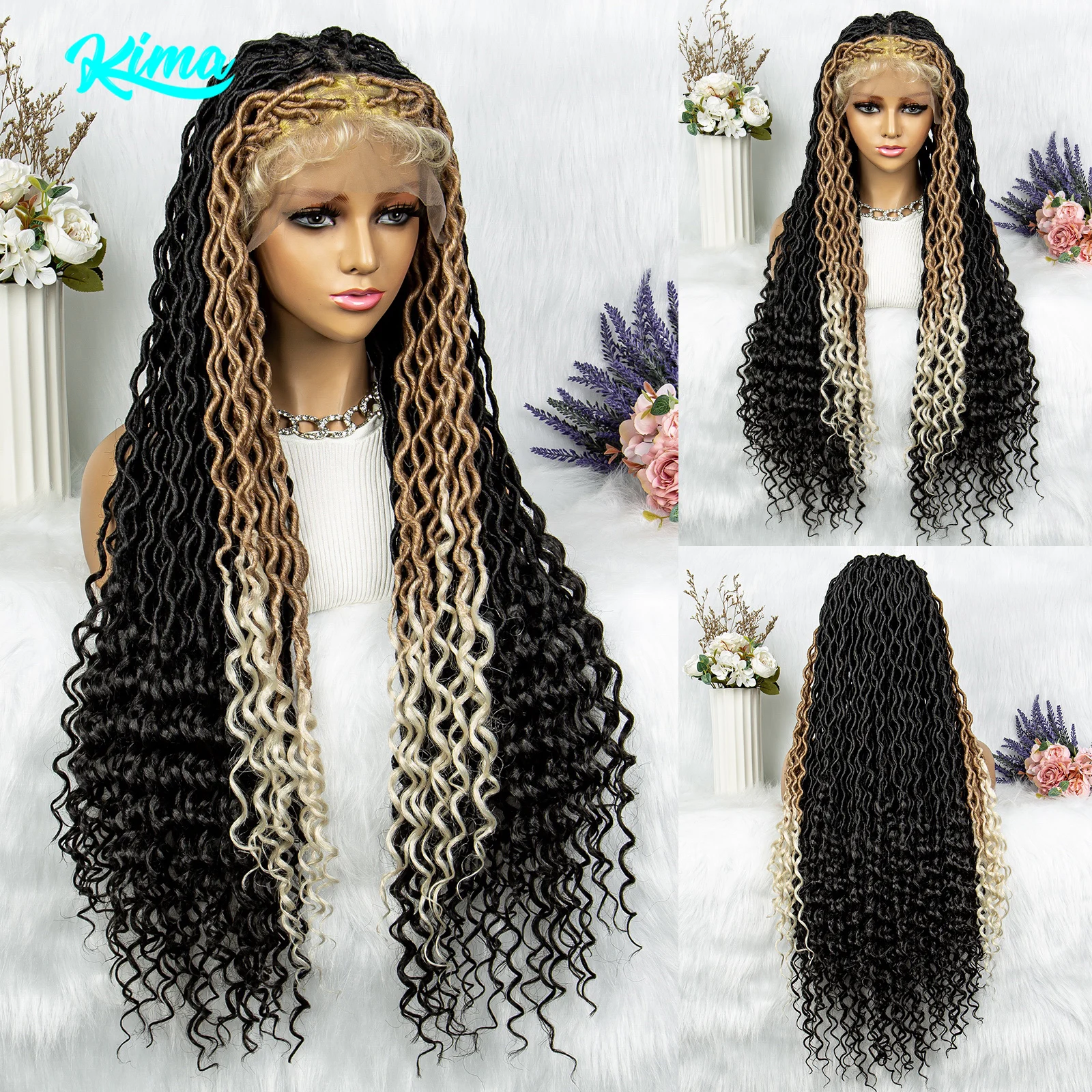 Synthetic Lace Wig Braided Wigs 32inches Knotless Box Braids Wig With Baby Hair Braided Lace Front Wigs