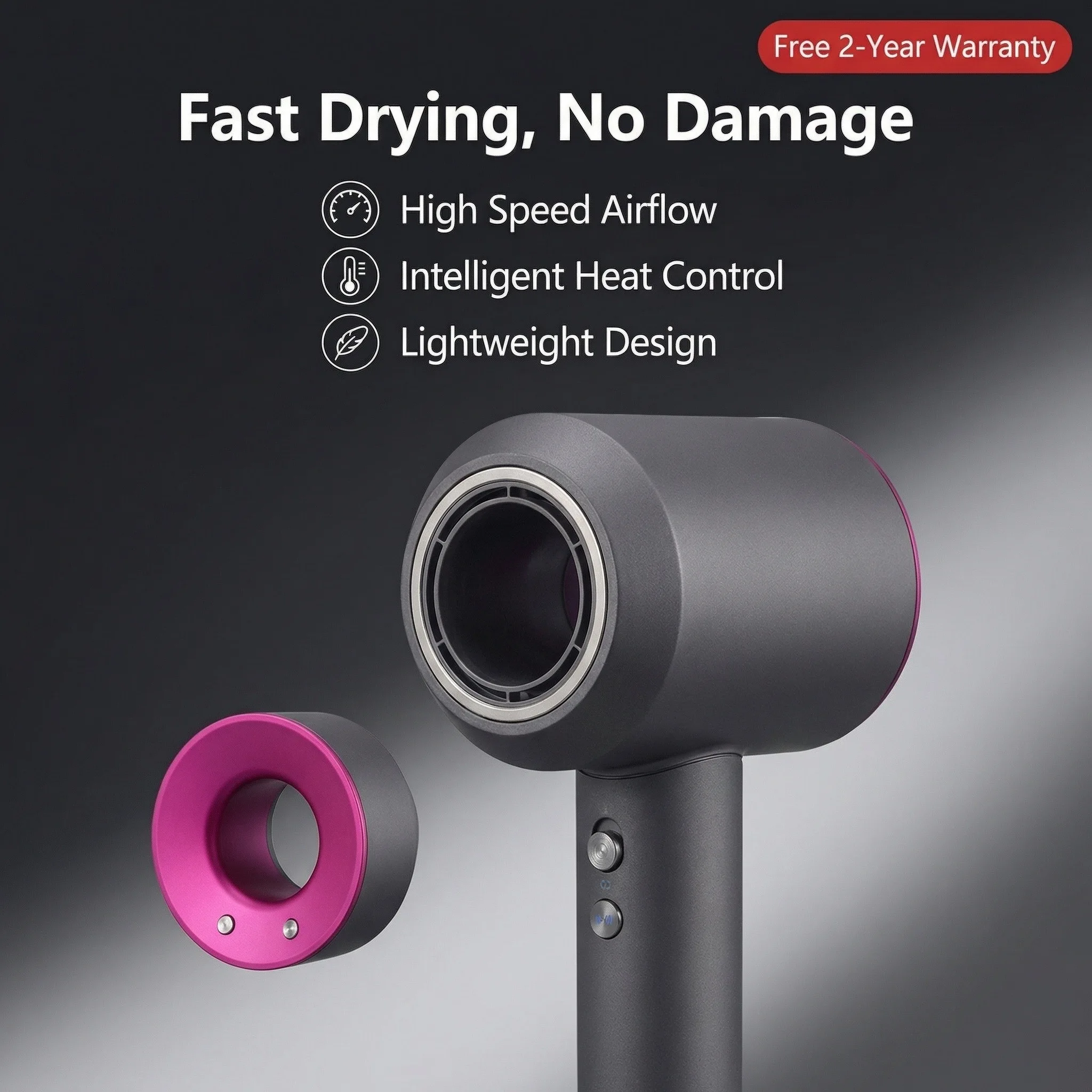 

Фен с отрицательными ионами, высокоскоростной и без лезвий. Высокая мощность, бесшумный и быстросохнущий. Портативный, подходит для дома и путешествий.