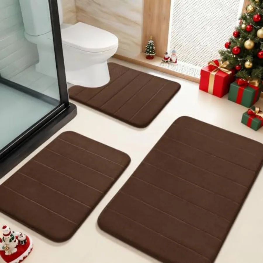 

Yimobra Memory Foam Bath Mat Set 3 Pieces- Super Soft Absorbent Quick Dry Bathroom Rug Sets Machine Washable Non Slip Floor Car