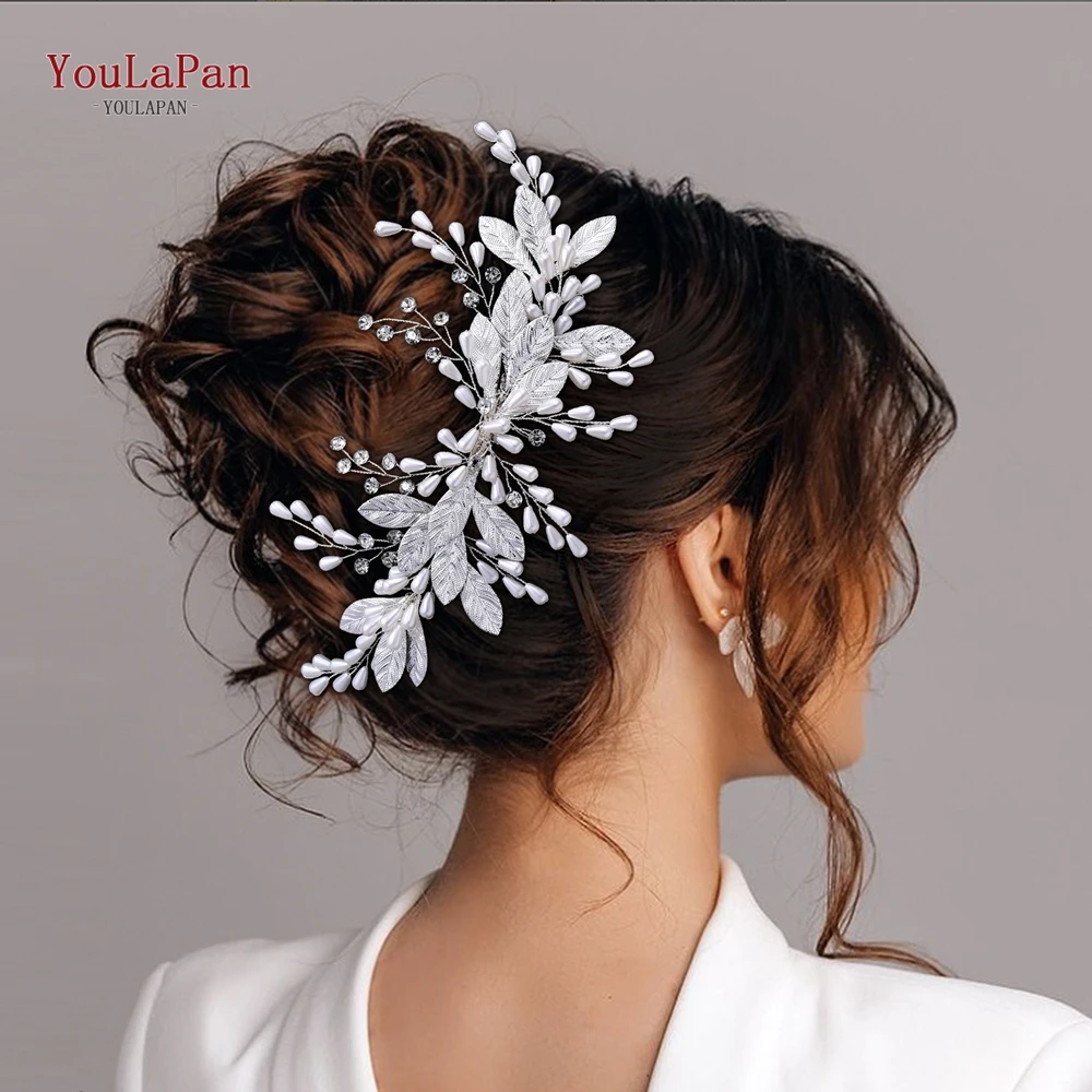 YouLaPan Wedding Headpiece Faux Pearl Headband Bridal Hair Accessories Rhinestone Headdress Alloy Leaf Hair Decoration HP680