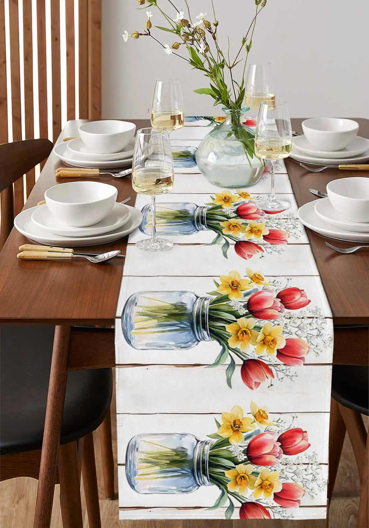 

Vintage Watercolor Tulip Vase Table Runner Decoration Home Decor Dinner Table Decoration Table Decor