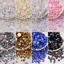 50/100/200Pcs Grey Pink Pearl Shape Nail Art Decorations 3D Flat Back Nail Charms For Art Flatback Beads DIY Nail Accessories