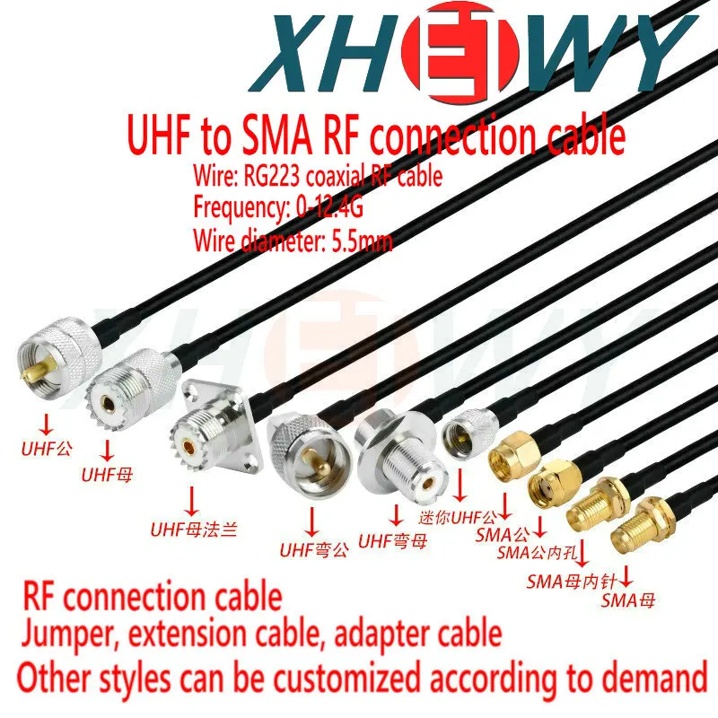 RG223 Double Shielded RF Connection Cable M-to-SMA Male Female Conversion Extension Cable UHF to SMA 50-3 Double Strand Coaxial