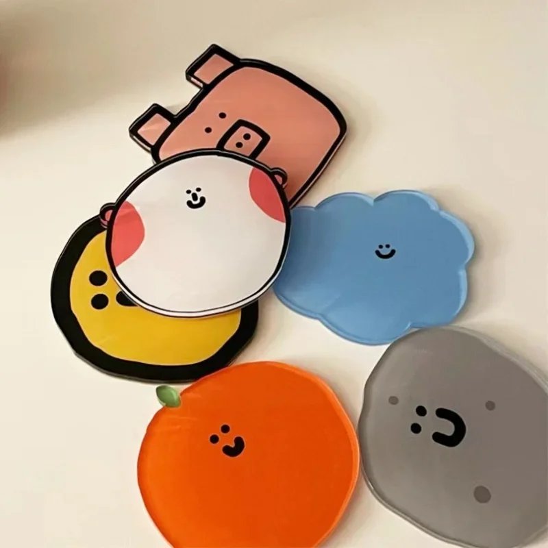 

Ins Cute Coasters Korean Acrylic Irregular Shape ABS Coaster Lovely Expression Mats Home and Decoration Kitchen Utensils