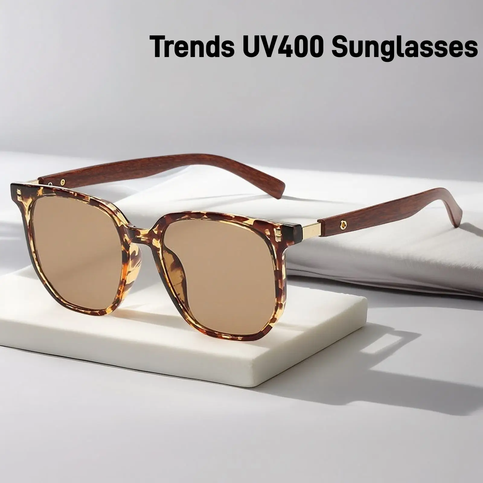 

New Vintage Large Frame Sunglasses Retro Wood-Grain Temples Outdoor UV400 Shades Eyewear Classic Cycling Driving Sunglasses