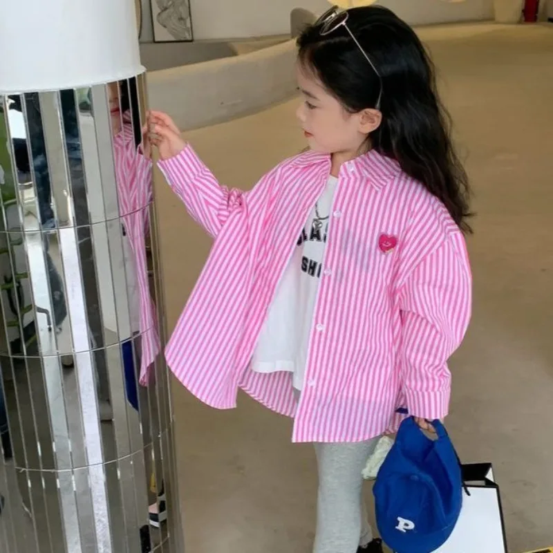 Kids' Cartoon Striped Cardigan Spring Autumn Casual Top Korean Style Baby Layering Shirt 2025 New Trendy