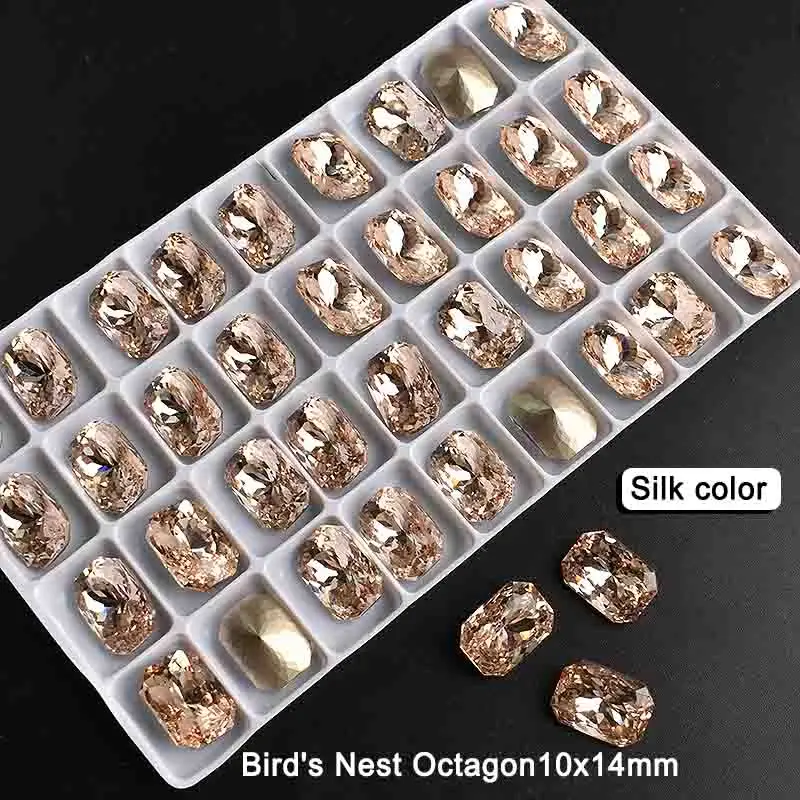 10x14mm Large Pointed Bottom Bird\'s Nest Octagonal Nail Art Rhinestone High Quality K9 Glass Crystal Manicure DIY Decoration