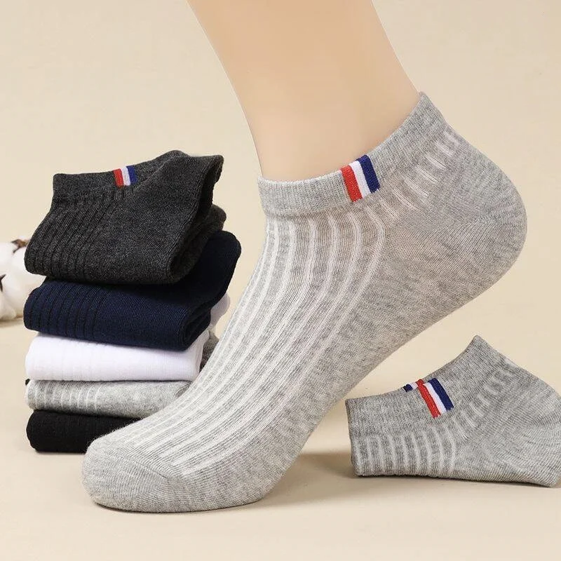 5 Pairs Thin Boat Socks Summer Blending Plain Color Mens Casual Breathable Sweat Absorbing Calibration